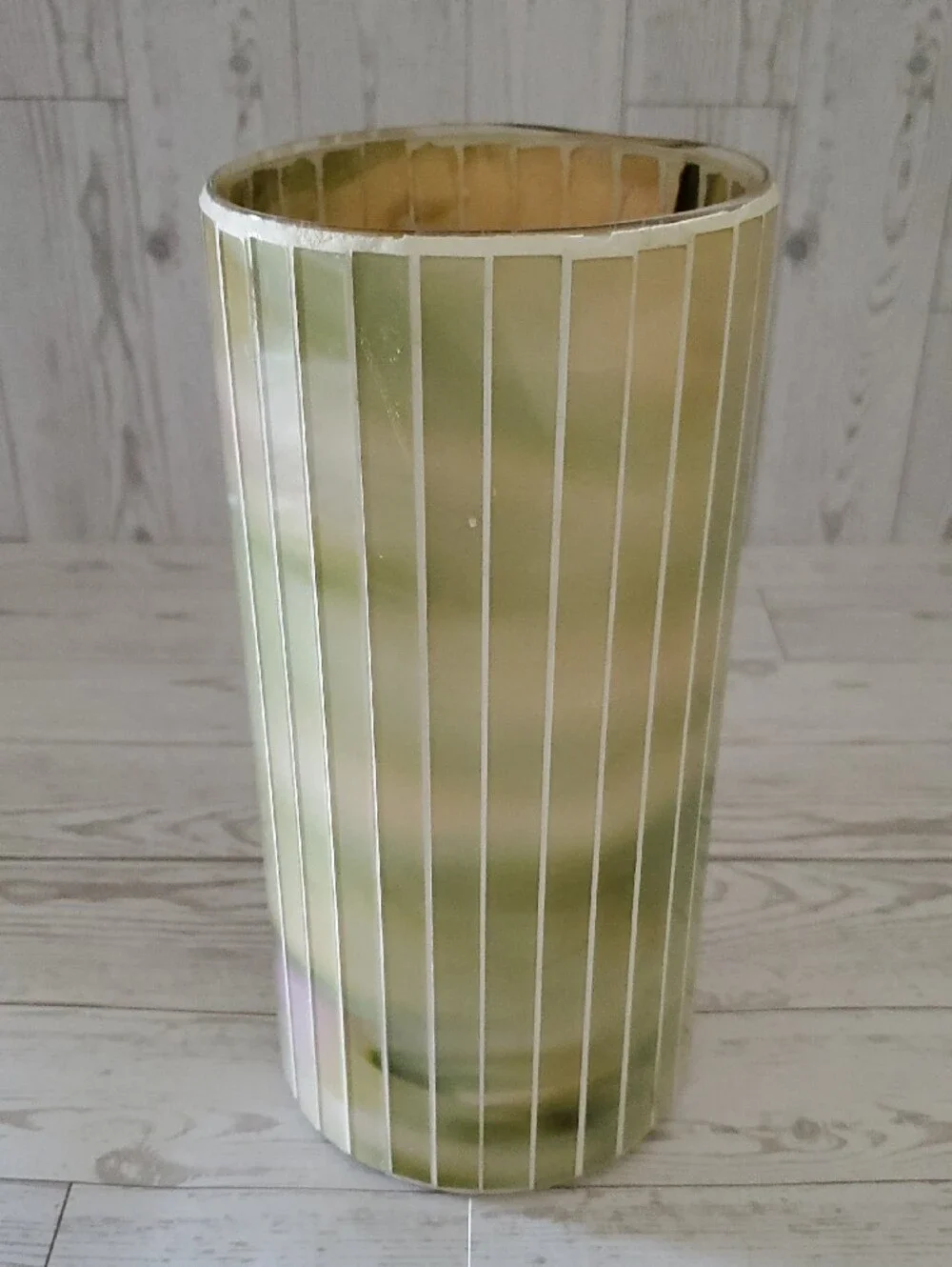 Green & Pink Vertical Striped Glass Vase
